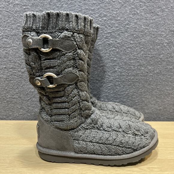 UGG Australia Tularosa Route Cable Knit Sweater Boots Gray Womens Size 6 - Picture 2 of 15